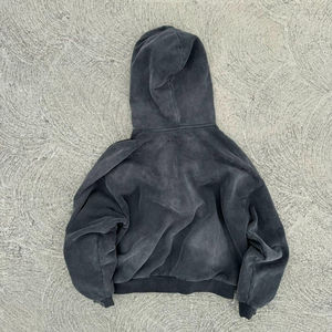 En gros, Ensemble sweat à capuche et pantalon de survêtement pour homme, hiver, en molleton épais 100% coton, délavé à l'acide, avec broderie effet usé, écologique - Product Image 4