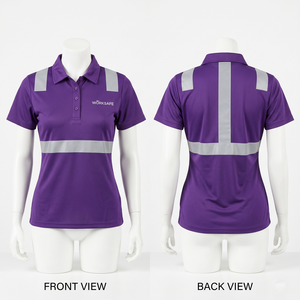 เสื้อโปโลผู้หญิง ผ้าโพลีเอสเตอร์ ปิเก้ 180 GSM ระบายอากาศได้ดี สีม่วง แถบตัดสีสะท้อนแสง ปักโลโก้ตามสั่ง พิมพ์ลาย ชุดยูนิฟอร์ม - Product Image 2