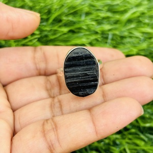 925 Sterling Silver Original Noir Tourmaline Druzy Gemstone Anneau Lunette Réglage Moissanite Designer Vente En Gros Bijoux Usine - Product Image 2