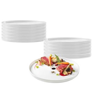 Elegante Set di 12 piatti piani in vetro opalino bianco 27cm diametro 2cm bordo-microonde e lavabile in lavastoviglie - Product Image 1