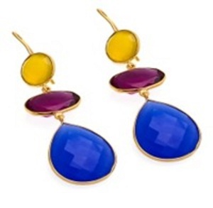 Pendientes de cuarzo de turmalina y Calcedonia azul, Gema de Calcedonia amarilla, Plata de Ley 925, pera y forma ovalada, novedad - Product Image 1