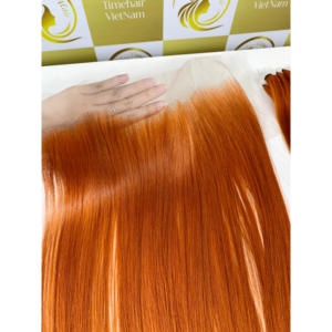 วิกผมเวียดนามสีส้มอ่อนแบบตรงธรรมชาติ คุณภาพสูง 100% เส้นผมแท้แบบ Remy พร้อมเชือกผูกผมด้านหน้า - Product Image 5