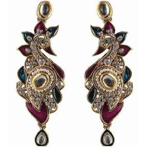 Kriaa Meenakari Gold Plated <b>Fine</b> <b>Stud</b> <b>Earrings</b> Austrian Stone Peacock Design-1300107 - Product Image 1