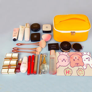 Logo imprimé personnalisé toile blanche mode rayé fermeture à lacets cosmétique maquillage sac de voyage en gros de luxe pour les femmes - Product Image 2