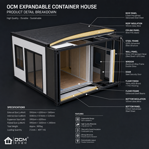 Casa Contenedor Expandible OCM <span class=keywords><strong>de</strong></span> 40 pies, Casa Modular Prefabricada, Plegable, Portátil, <span class=keywords><strong>de</strong></span> 2 Dormitorios y 2 Baños en <span class=keywords><strong>Venta</strong></span> - Product Image 3