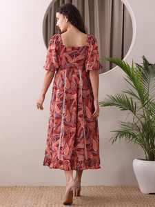 Vestido ajustado y acampanado medio sin mangas con estampado hasta la rodilla para mujer - Product Image 5