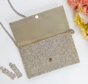 Pochette de luxe perlée à la main avec chaîne bandoulière Sac de soirée en forme d'enveloppe avec doublure en coton Rhinestone Crystal Material - Product Image 4
