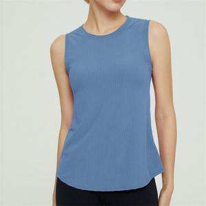 Camiseta sin mangas acanalada para mujer, blusa elástica sin mangas, poliéster Spandex, ropa deportiva informal, gimnasio, entrenamiento, chaleco para correr - Product Image 2