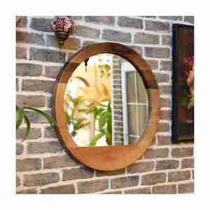 Vente chaude à la main maquillage miroir décor de chambre d'hôtes cadre en bois rond exportateur indien avec une qualité supérieure - Product Image 1