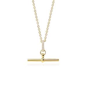 สร้อยคอ Jeulia Andy Style Classic Gold Single Pave T-Bar ประดับเพชรซิร์คอนและมุก - Product Image 1