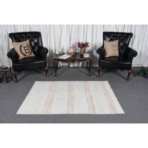 พรมขนสัตว์สีเบจ3.4x5.2ฟุตสีขาวแบบตุรกีการเย็บปะติดปะต่อกันแบบสี่เหลี่ยมผืนผ้าออกแบบลายสำหรับห้องนั่งเล่นหรือห้องนอนสำหรับวัยรุ่น - Product Image 2