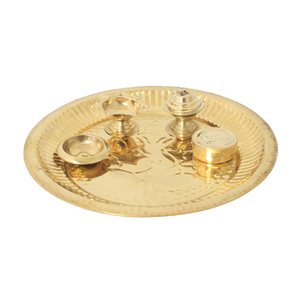 Top Ranking Design Brass pooja thali plateau de culte Un plateau d'offre de prières rituelles complet Contenu de l'ensemble 5 pièces Les plus populaires - Product Image 1
