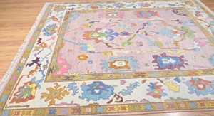 Modern <b>Pink</b> Oushak Area Rug Handmade Pure <b>Wool</b> with Customizable Size Multicolored Modern Set - Product Image 2