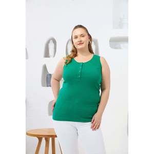 Débardeur Camisole Grande Taille à Boutons Pression sur le Devant Vert - Product Image 1