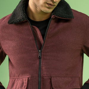 Wholesale 100% Woolen Full Sleeve Maroon <b>Jacket</b> Customizable with Embroidered Winter Design Stand Button Collar Logo on Front - Product Image 2