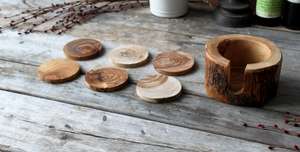 Durable Solid Wood Walnut Coaster Set for <b>Hot</b> <b>Cold</b> Drinks Tabletop Surface Protection - Product Image 4