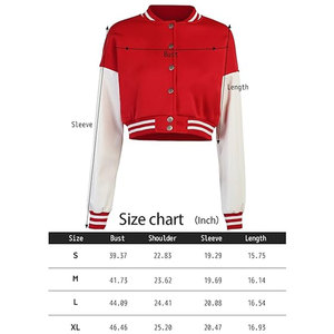<b>Red</b> & White Color Women Crop Top Varsity Jackets Crop Slim Fit Women Cropped Varsity Baseball Jacket Wholesale - Product Image 6