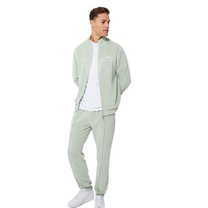 Conjunto de chándal con cremallera y forro polar gris de calidad superior para hombre, logotipo personalizado y color de talla grande para invierno - Product Image 1
