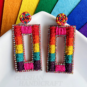 Vibrant Rainbow Handmade Boho <b>Jewelry</b> Stunning Multicolor Beaded Dangle Drop Earrings for <b>Pride</b> Celebration Lightweight Fashion - Product Image 1