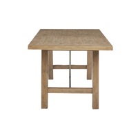 Table à manger rectangulaire moderne en bois massif, couleur naturelle, finition polie, avec piètement métallique, pliable et extensible, pour hôtel et atelier
