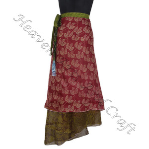 2025 moda mujer seda larga falda envolvente estilo indio Vintage Magic Wrap seda Sari falda 2 capas Reversible seda mágica - Product Image 6