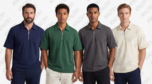 Polo zippé élégant pour homme en maille imprimée – Idéal pour la gym, le sport et les loisirs – Tissu confortable en mélange de coton respirant pour l'été et les activités de plein air - Product Image 3