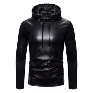Sudadera con capucha de material de cuero personalizado con servicio OEM/Sudadera con capucha de cuero para hombre teñida Lisa a la venta - Product Image 2