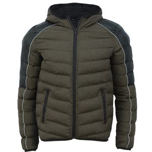 Veste matelassée à capuche pour homme, vert olive, avec accents noirs, fermeture éclair coupe-vent, vêtements d'hiver décontractés - Product Image 3