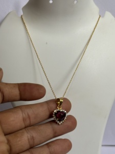 Colgante de plata de ley chapado en oro hecho a mano, piedra preciosa granate con cadena, forma de amor, ajuste de punta de 10mm para conjunto de joyería de moda - Product Image 2