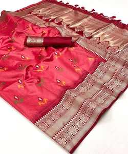 Nouvelle tenue de saree brodée tendance avec chemisier lourd à séquence de cordon unique sur tissu en filet d'organza pour le saree de mariage - Product Image 4
