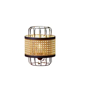 Designer Pure Rattan Vintage Perfectly Hand Weaved Round Handcrafted Table lamp with Lamp White Shade Made in India