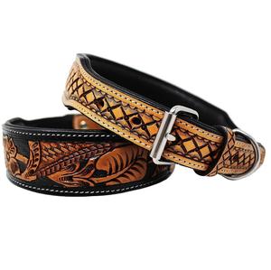 Luxury Adjustable Nylon <b>Dog</b> Collar Elegant Western Solid Leather Hand Tooled Feather Decoration Quick Release for Tactical Use - Product Image 1