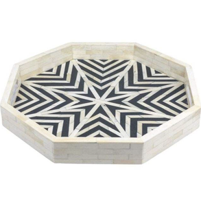 Plateau de service de luxe européen de style nautique blanc incrusté d'os pour la maison et l'hôtel d'Inde - Product Image 2