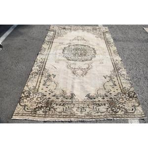 พรมวินเทจขนาดใหญ่ 5.3x8.3 ฟุต พรมลายทางสีเบจสไตล์ตุรกี - Product Image 1