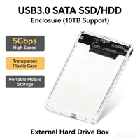 FYX 10TB External SATA SSD HDD Enclosure USB 3.0 5Gbps Kotak Penyimpanan Portabel Plastik Transparan untuk Hard Disk Eksternal