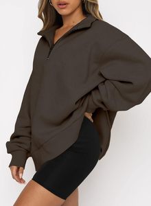 2025 hiver polaire demi-zip sweats femmes sport sweat à vendre 100% coton demi-fermeture éclair sweat - Product Image 5