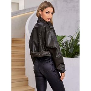2025 chaqueta de cuero para mujer recortada de moda transpirable manga larga con cremallera dos bolsillos chaquetas para mujer - Product Image 6