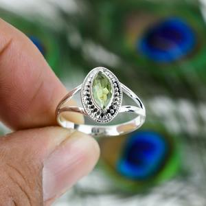 Cabochon de péridot classique bague en argent sterling 925 massif bijoux fins avec timbre en argent sterling 925 - Product Image 5