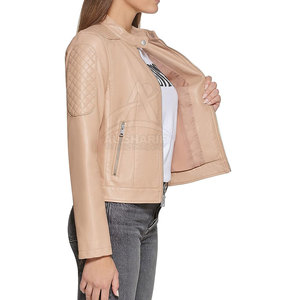 Chaqueta de cuero genuino para mujer Chaqueta de cuero de moda con cremallera para uso en invierno a la venta - Product Image 4