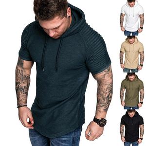 T-shirt sportif de gymnastique pour hommes chemise d'entraînement Muscle Hipster avec manches raglan plissées haut en tricot à manches courtes pour la conception d'impression - Product Image 1