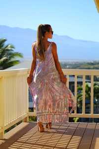 Summer Hot Selling Women's Casual Maxi Dress Sleeveless V-Neck Tie Dye Floral Pattern Loose Backless Floor-Length Woven Method - Product Image 4