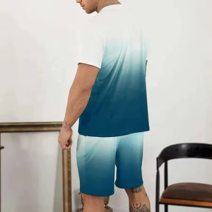 Camisetas de cuello redondo para hombre de alta calidad, conjuntos de pantalones cortos, 100% de algodón, estampado, ajuste suelto, tejido en Pakistán - Product Image 3