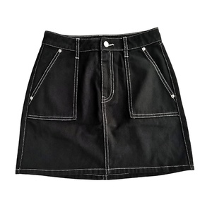 Femmes décontracté mince droite genou longueur plissé à volants taille régulière jupe en jean broderie respirant séchage rapide lavage léger - Product Image 1