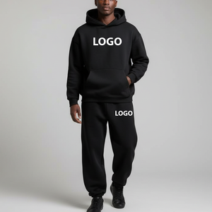 High Quality 100% Cotton Fleece Solid Color Gym Wear Pullover Hoodie & Jogger Set Winter Wear Breathable 2 Piece Men's Tracksuit - Product Image 3