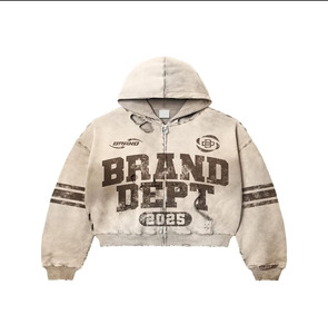 Sweat à capuche personnalisé de haute qualité lettre impression broderie acide lavage peinture pulvérisation détresse Patch recadré hommes - Product Image 4