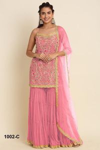 Costume de palazzo fantaisie en georgette de renard lourd avec broderie pour femme Vente en ligne de Salwar Kameez avec Connivance Work - Product Image 3