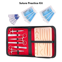 Kit Completo de Práctica de Sutura para Estudiantes de Medicina Veterinaria, 18 Piezas, Almohadilla de Silicona Compuesta de 7x5 Pulgadas, 6 Suturas de Seda, 5 Cuchillas Reutilizables