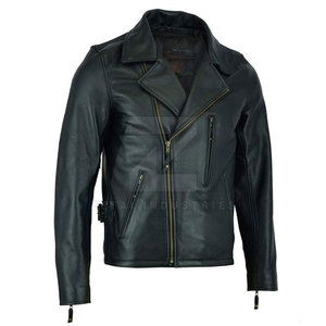 Meilleure vente Veste en cuir imperméable pour homme Coupe ajustée Hiver Col montant Logo avant Haute qualité - Product Image 3
