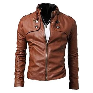 Veste en toile imperméable de qualité supérieure pour hommes col montant en cuir à la mode pour les jeunes motocyclistes - Product Image 1