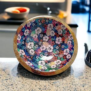 Juego de dos cuencos de mango para servir con diseños florales estampados en esmalte - vajilla decorativa para mesa - ecológicos - Product Image 2